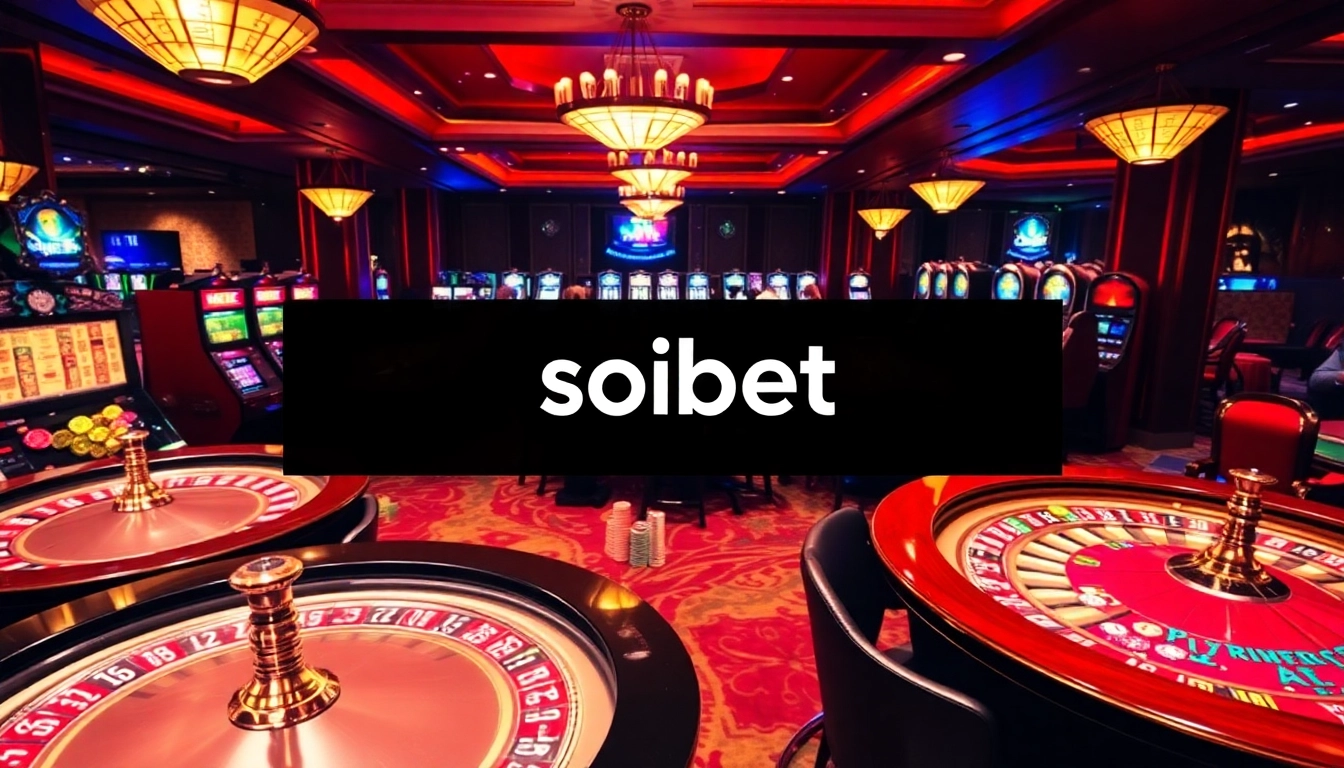 Exciting gaming scene featuring players enjoying soibet ออนไลน์ with vibrant slot machines and roulette tables.