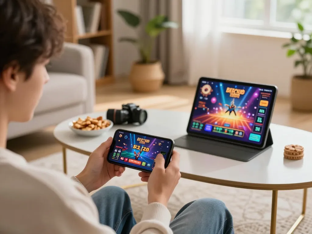 Engaged player using B52 Club app on mobile phone for live casino gaming