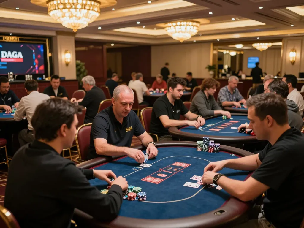 Players engaging in strategic poker gameplay at dagago casino filled with excitement and competitive energy.