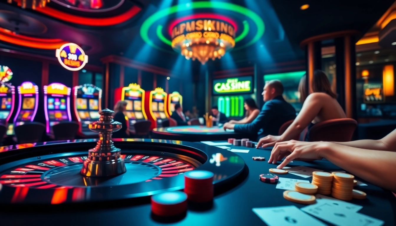 Exciting casino scene with roulette, poker, and gambling elements at https://888vina.com/ for a rich experience.