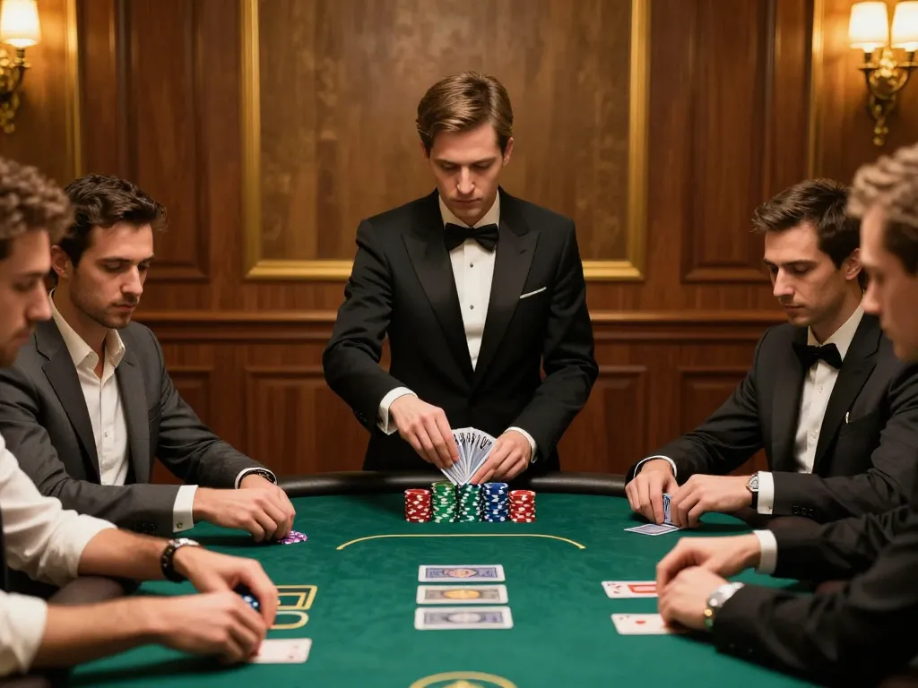 Players evaluating their hands during a high-stakes poker game showcasing tỷ lệ kèo nhà cái in action.
