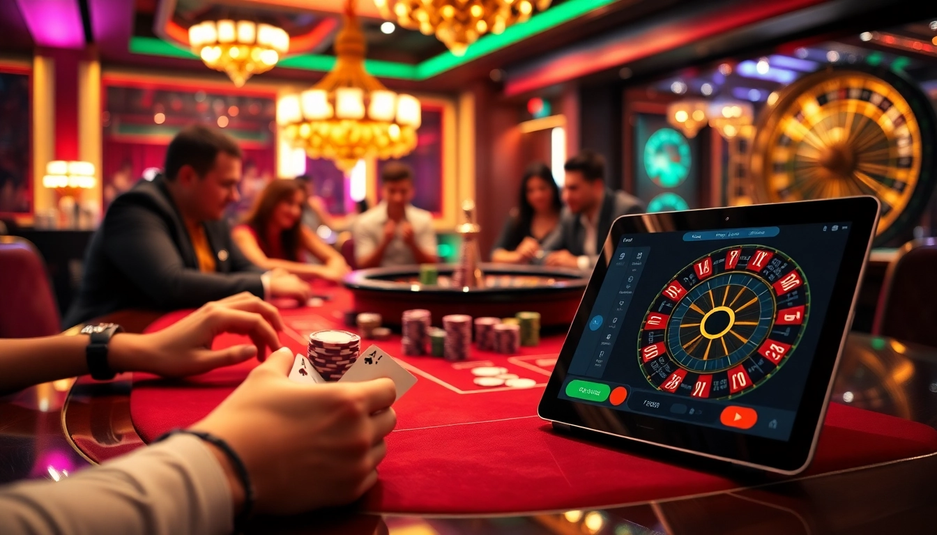 F168 online casino featuring poker players and vibrant casino chips during an exciting game.