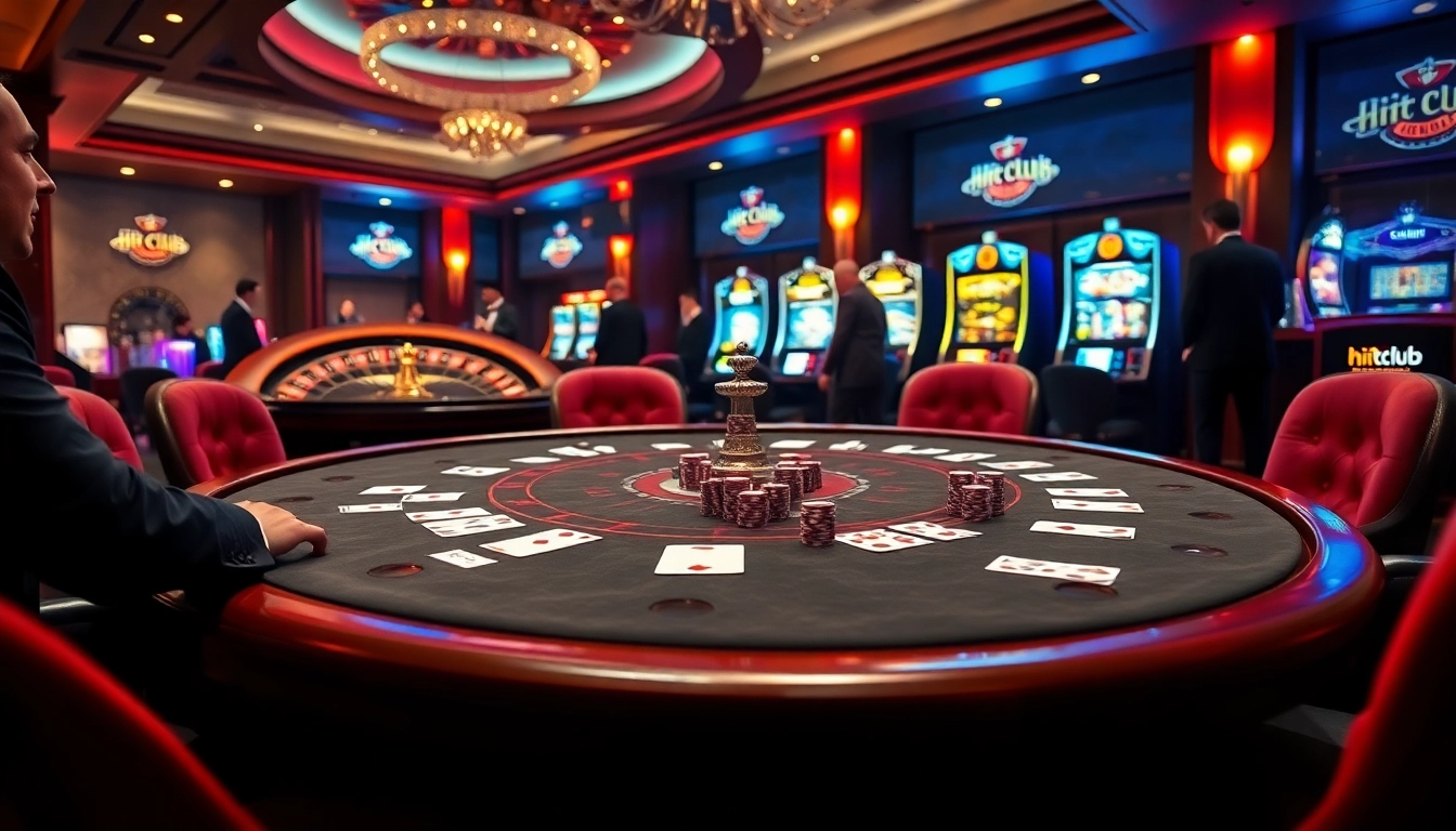 Hitclub players engaging in a thrilling casino game at a luxurious poker table.
