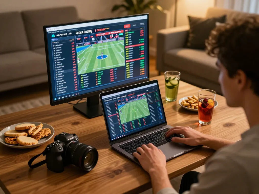 KQBD sports betting setup showing online betting odds with viewer engaging on laptop