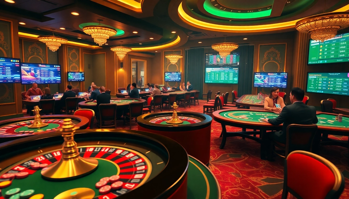 A vibrant casino scene showcasing fun games and an online interface from https://77ball.org/.