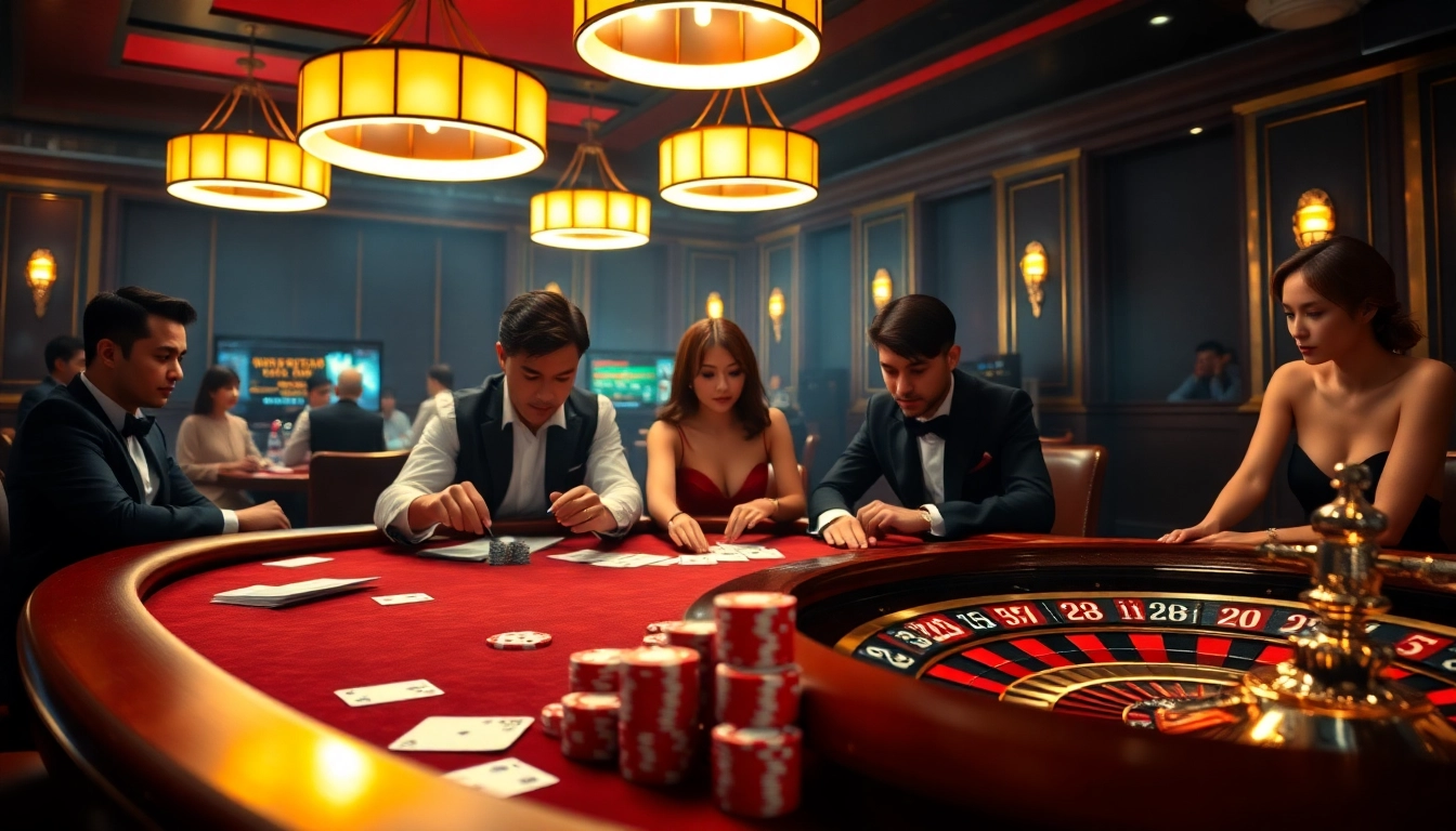 Experience thrilling online poker action with BK8 at a luxurious casino table.