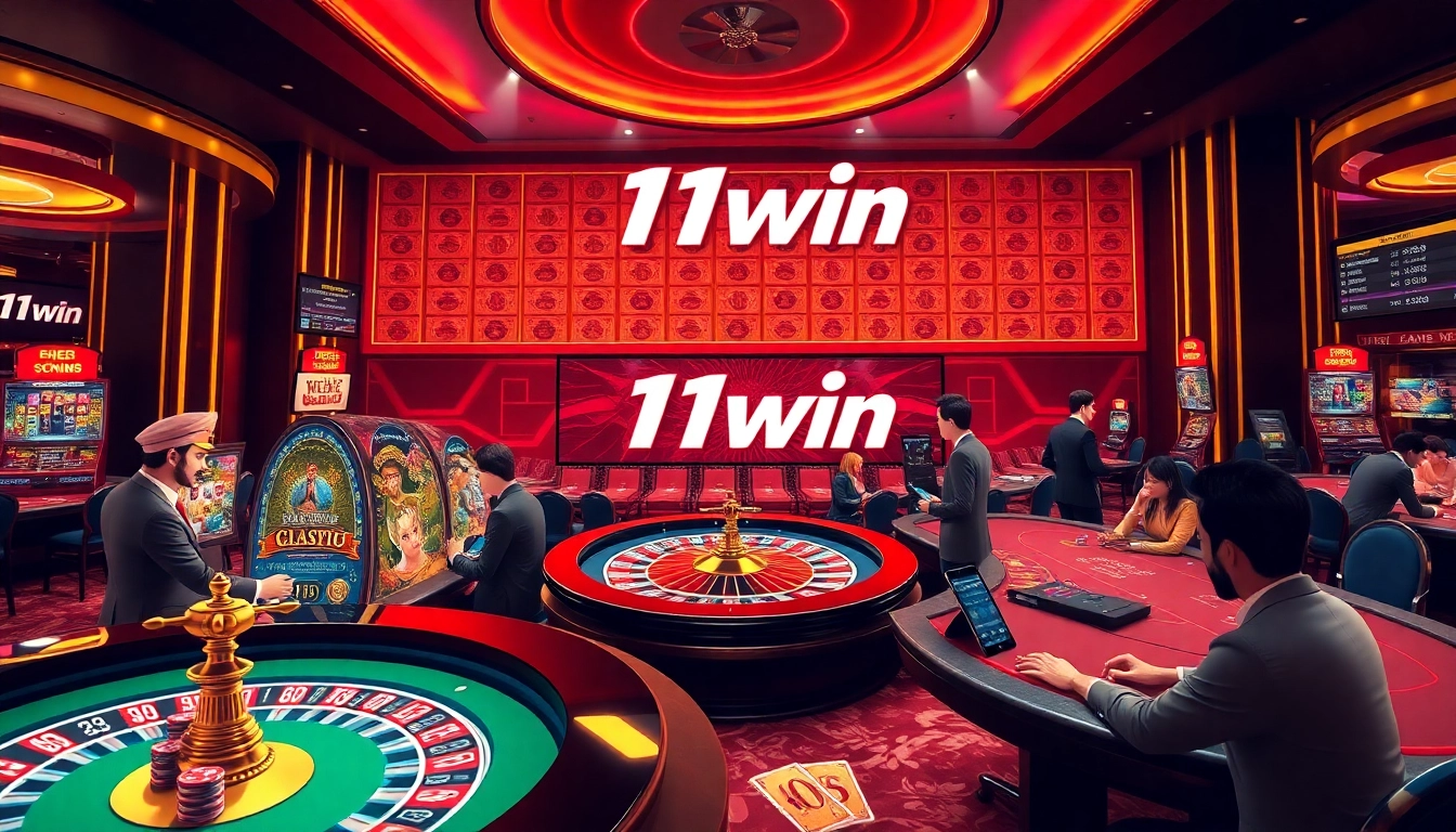 Gamblers engaging with the exciting online 11win casino interface with vibrant games and chips.