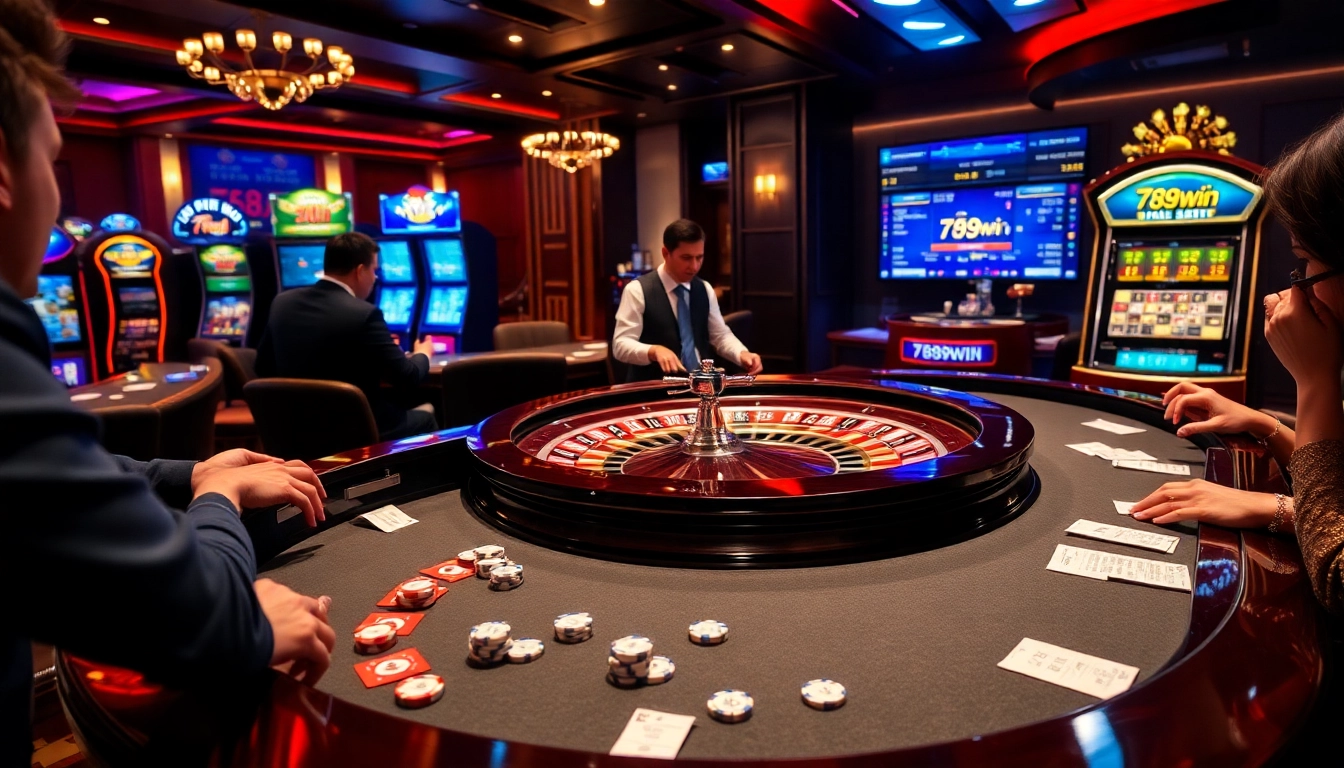 Engaged players at a 789win casino table experiencing high-stakes excitement.