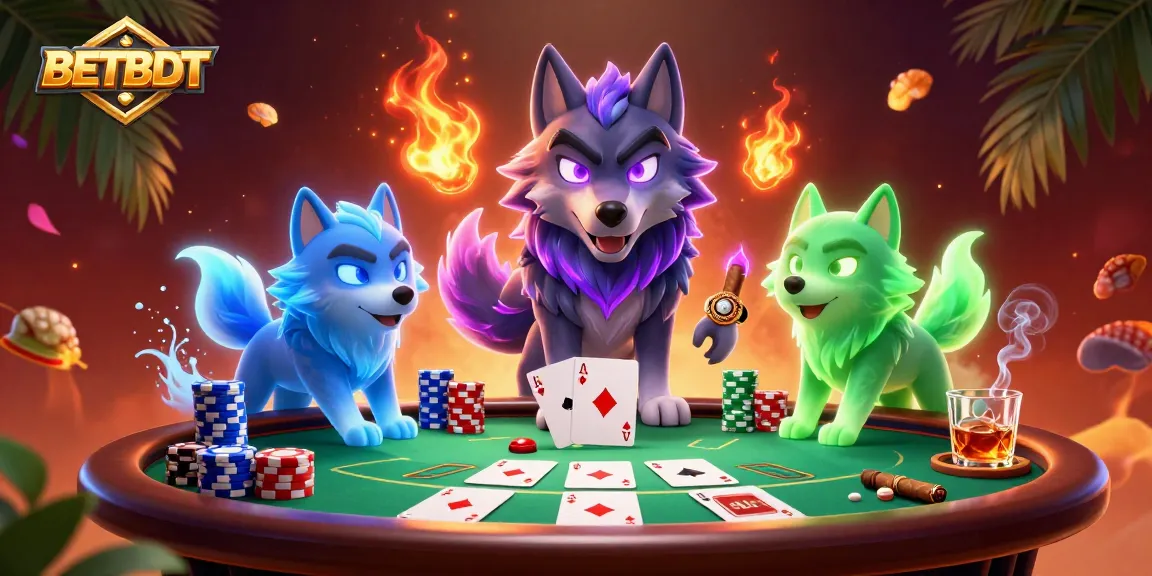 Join the excitement with BETBDT, as you strategize on a dynamic poker table filled with colorful chips and cards.
