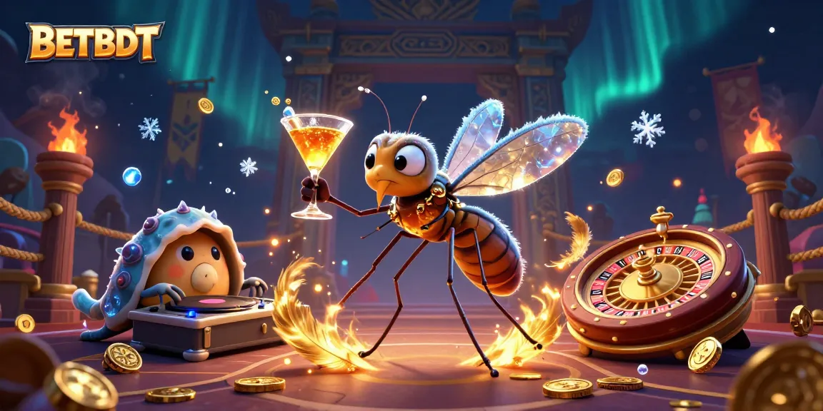 Experience excitement with BETBDT's lively 3D casino mascot, golden roulette wheel, and dynamic atmosphere.