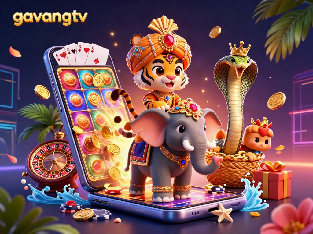 Play thrilling casino games with gavangtv's captivating tiger and elephant scene dazzling with action.