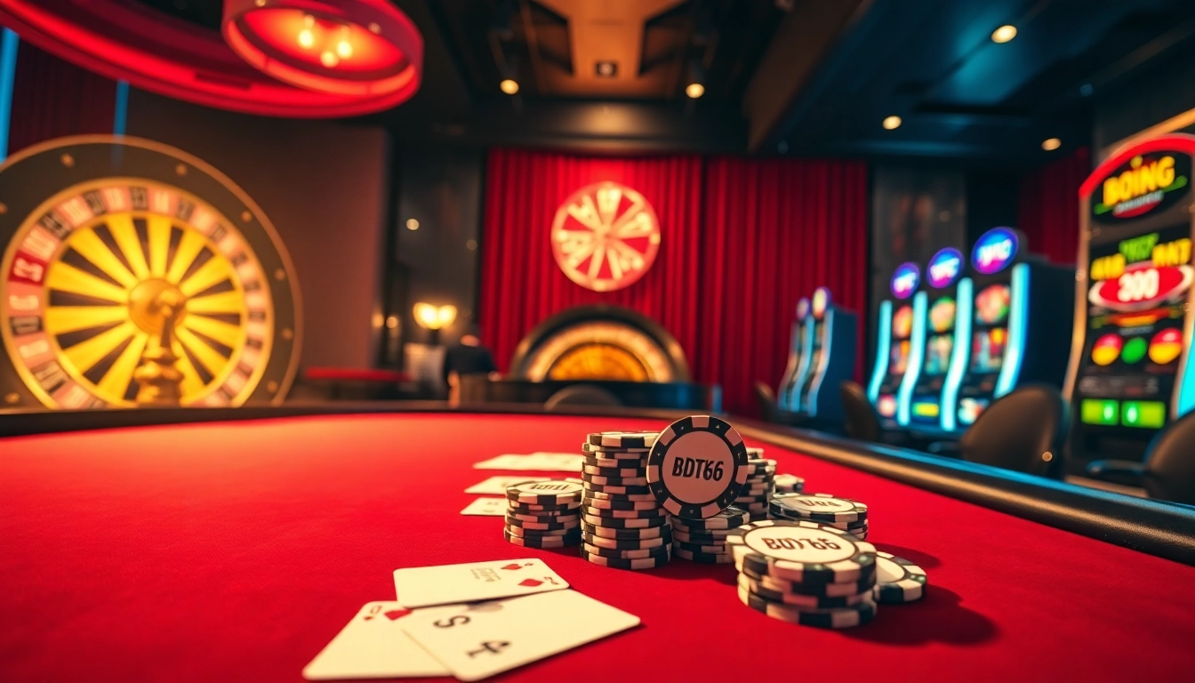 Experience the thrill of gambling with BDTK66 poker chips and a luxurious casino setting.