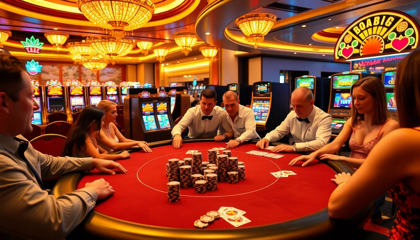 Experience the excitement of thabet's casino gaming with vibrant poker tables and colorful slot machines.