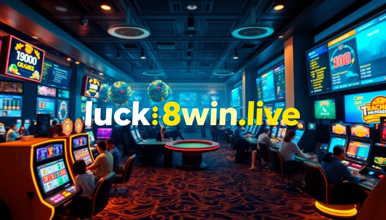 Exciting online gaming atmosphere at luck8win.live with players and vibrant casino elements