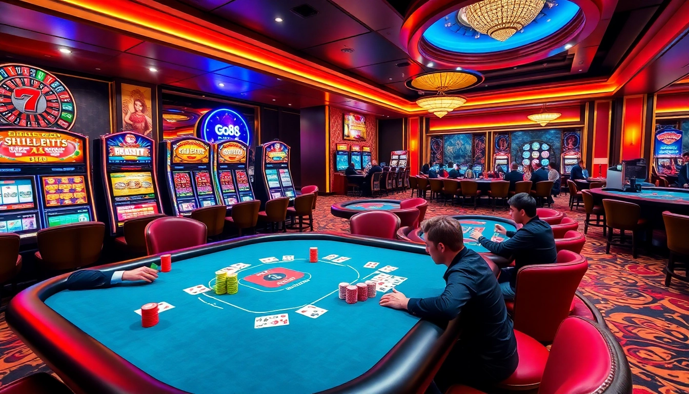 Experience the thrill of go88 with high-stakes poker at a lavish casino table.