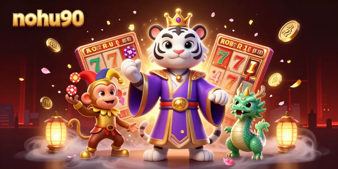 Engage with nohu90's vibrant slot games featuring a royal tiger and gold monkey for premium gaming fun.