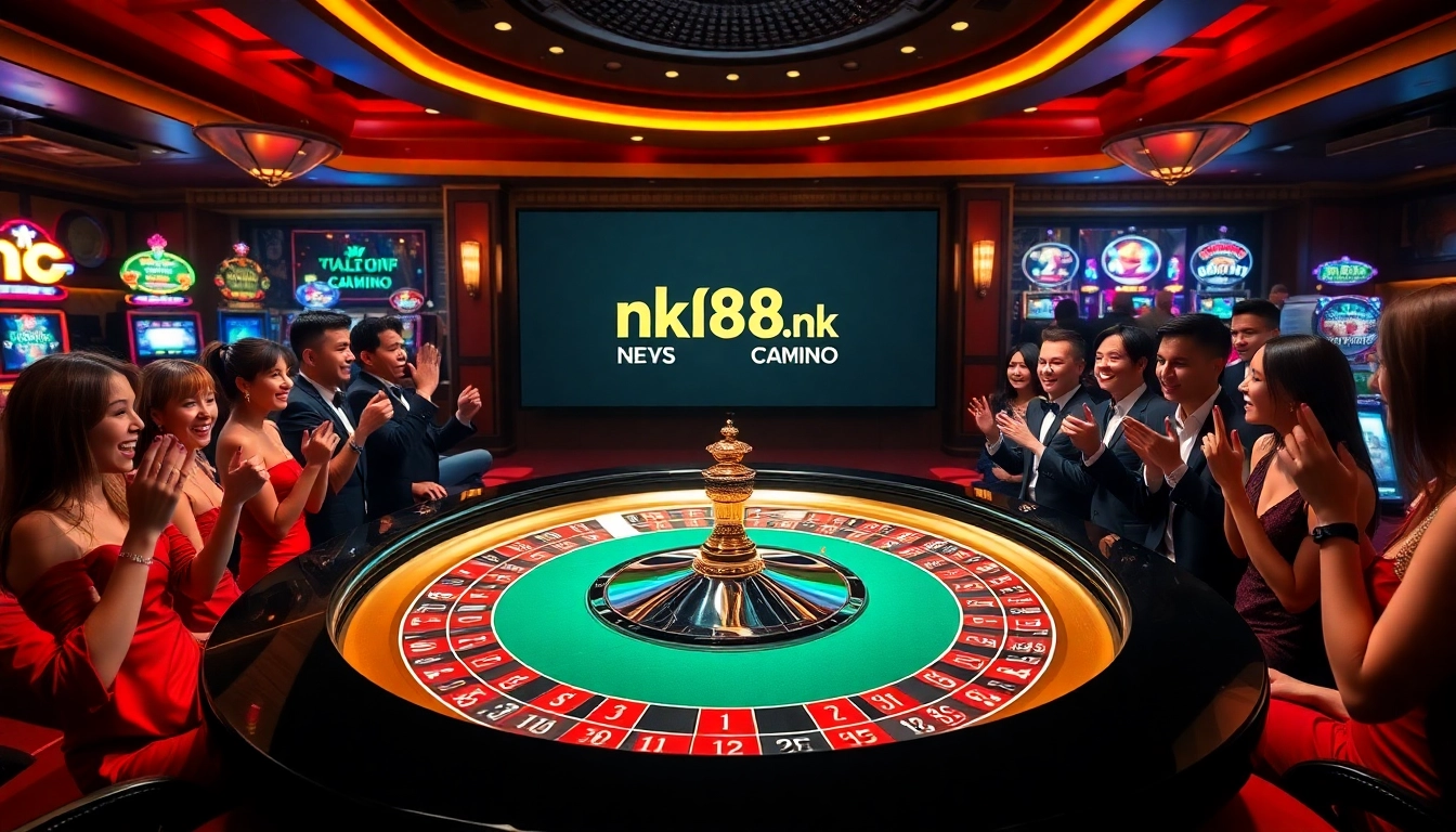 Experience luxury gaming at https://nk88nk.com/ with vibrant poker chips and an exciting roulette table.