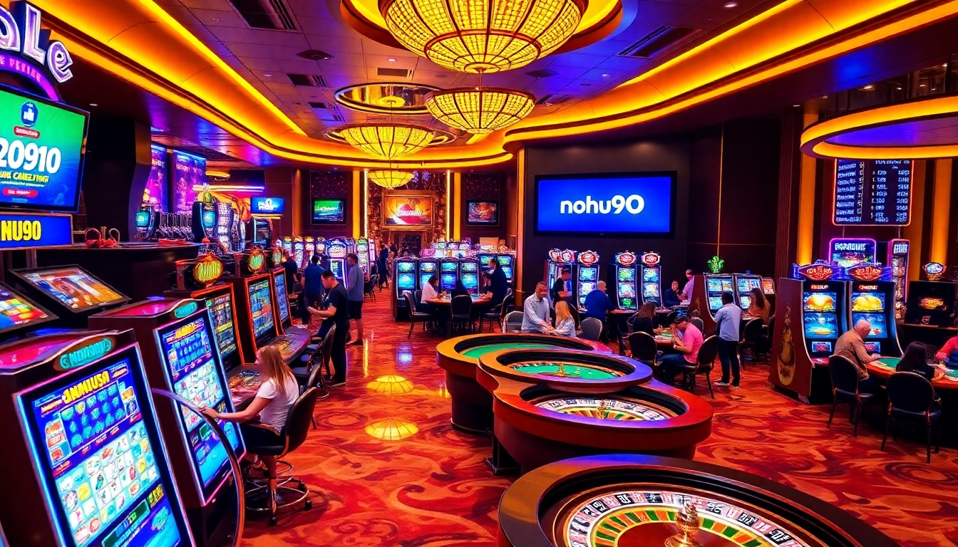 Engaged players at nohu90's vibrant casino, enjoying immersive slot games and table action.