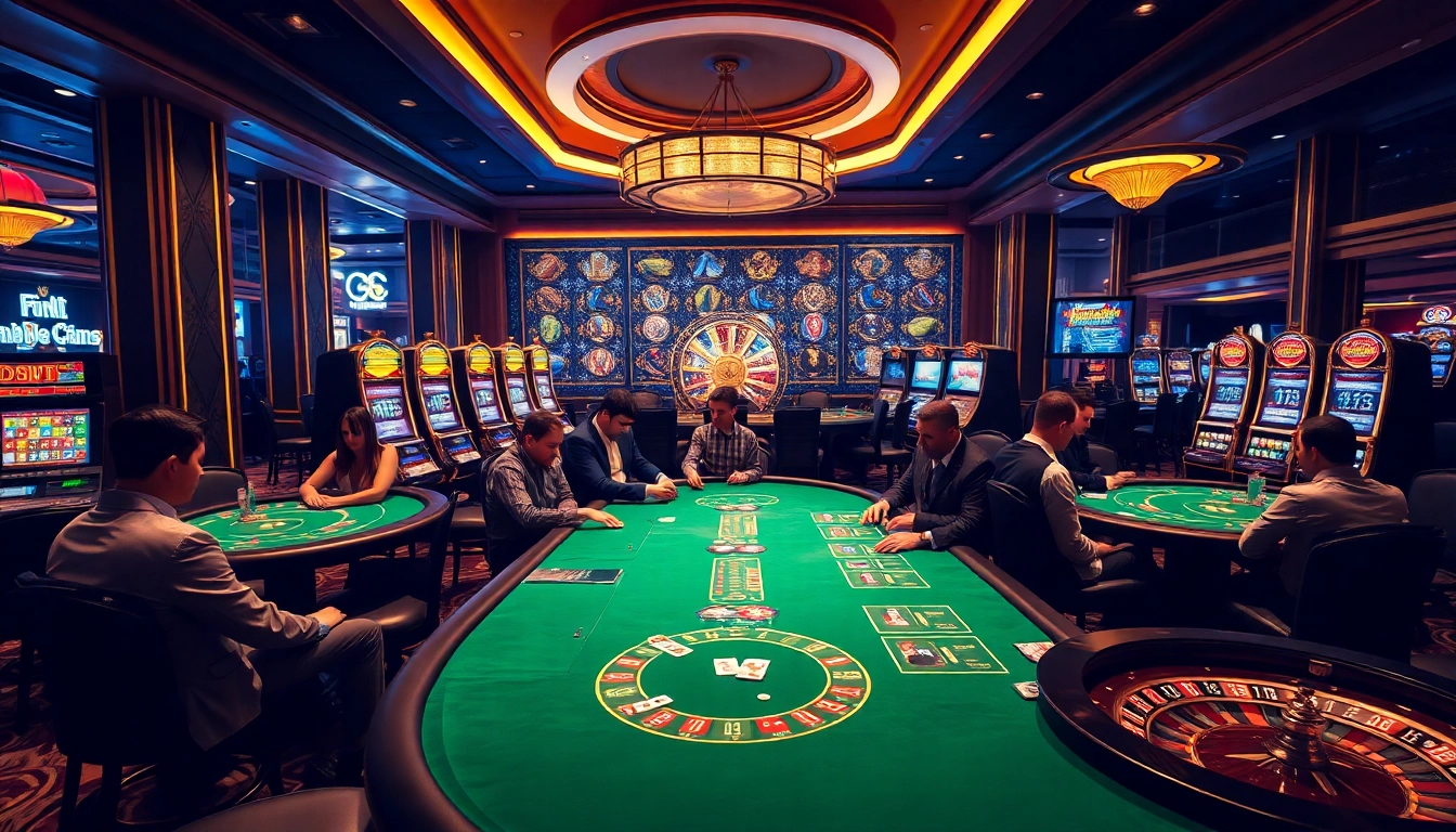 Gambling at https://88aa.law/ with poker enthusiasts at a luxurious casino table under vibrant lights.