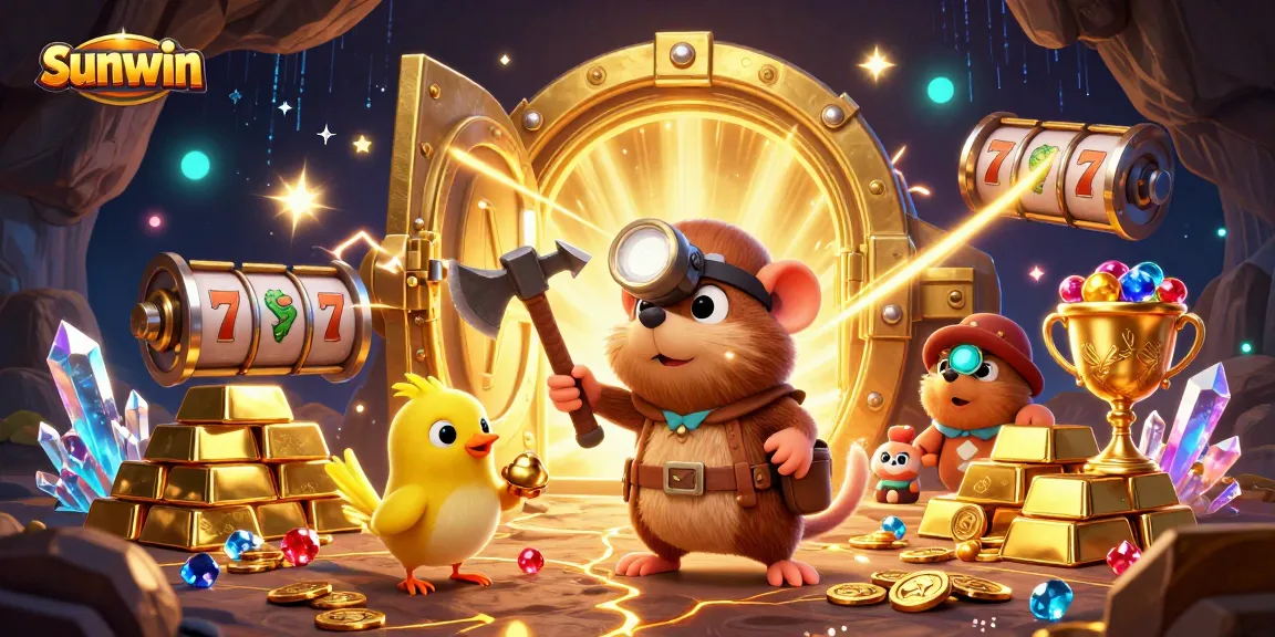 Experience thrilling wins at sunwin while a treasure hunter mole digs for gems in a dazzling casino atmosphere.