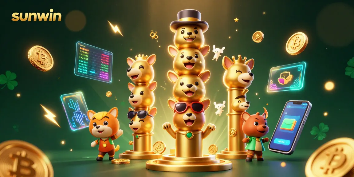 Experience thrilling gameplay at sunwin with a vibrant 3D totem and cryptocurrency elements.