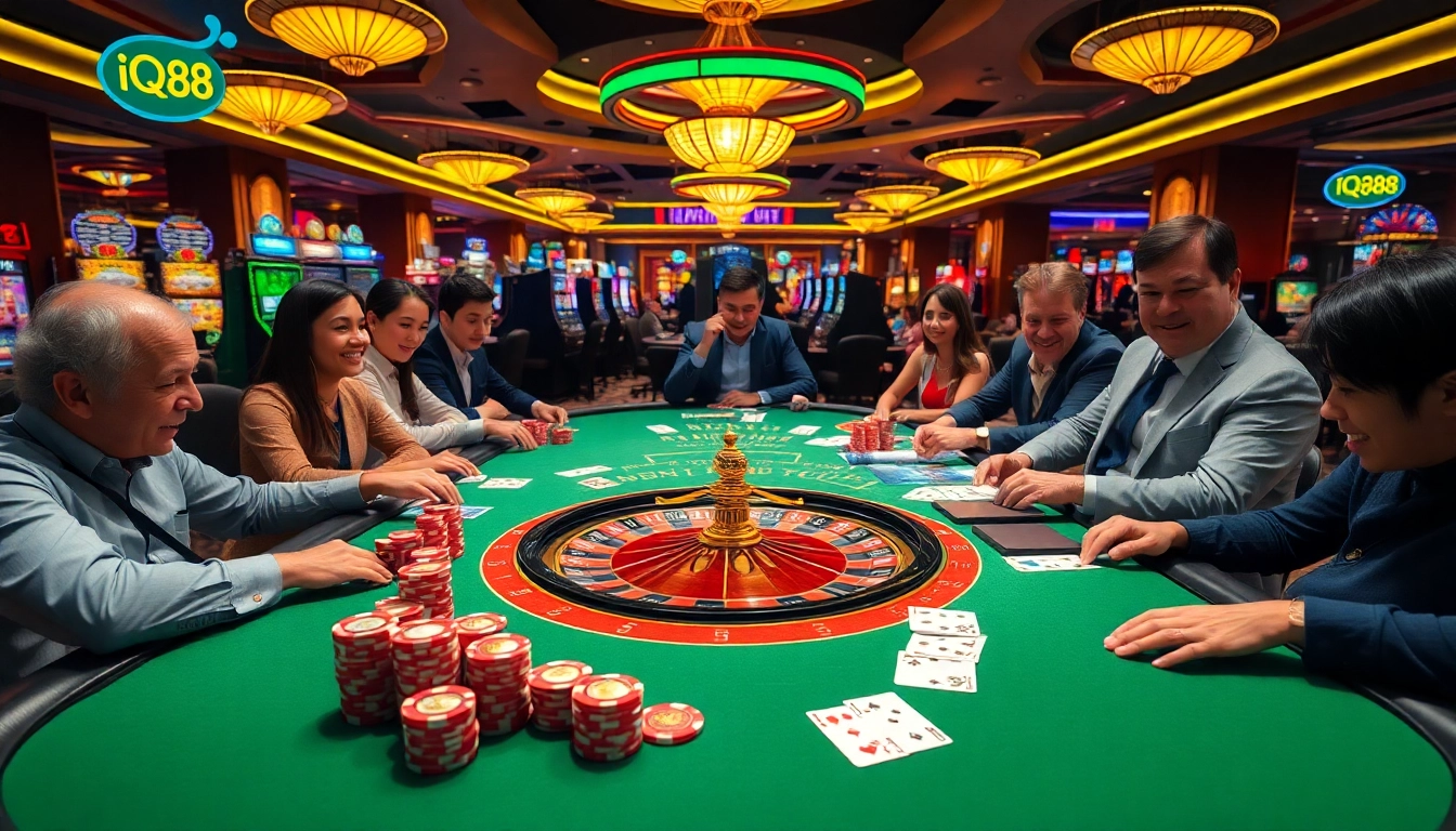 iq88 players celebrating a win at the poker table with vibrant chips and cards