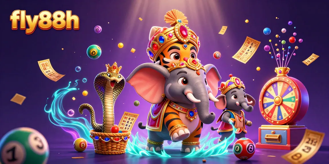 Experience the excitement of fly88h with vibrant lottery elements and animated characters in a casino setting.