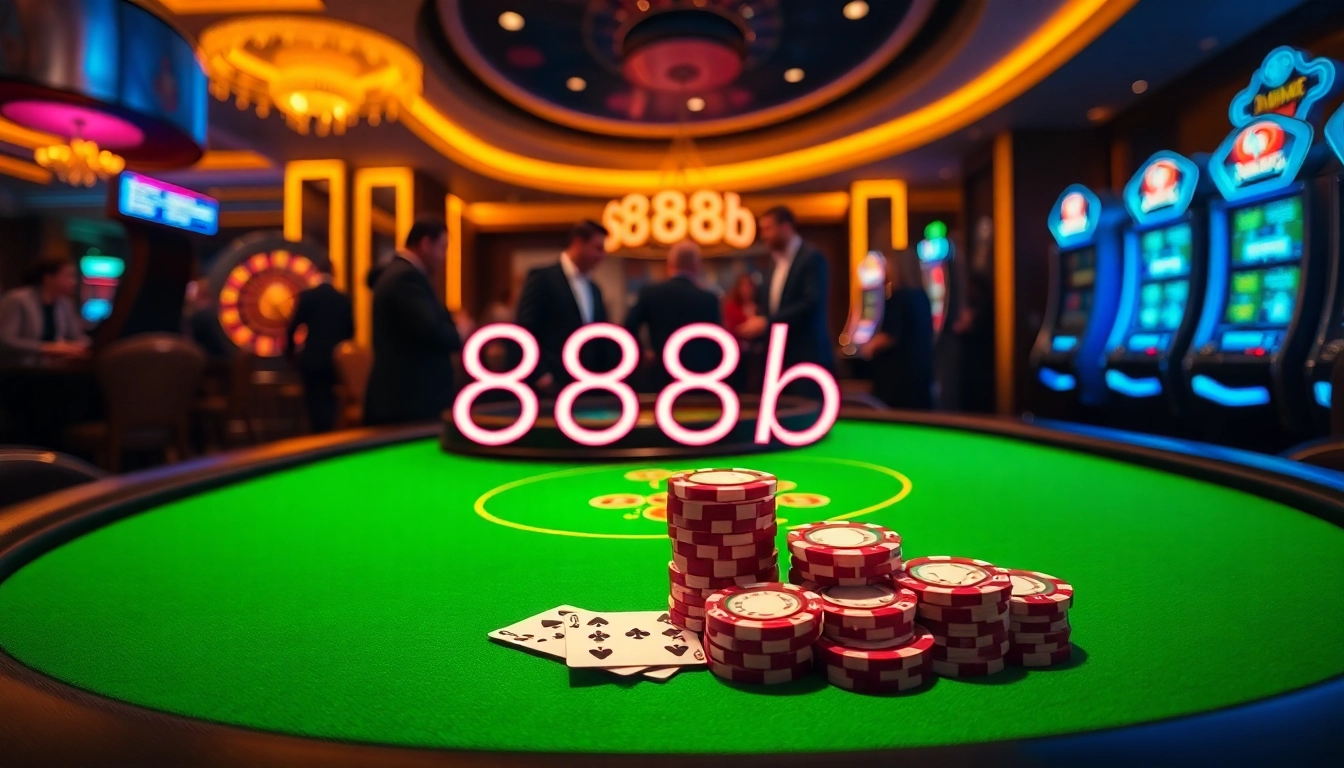 Engaged players at a stylish 888b poker table, showcasing excitement and high stakes.