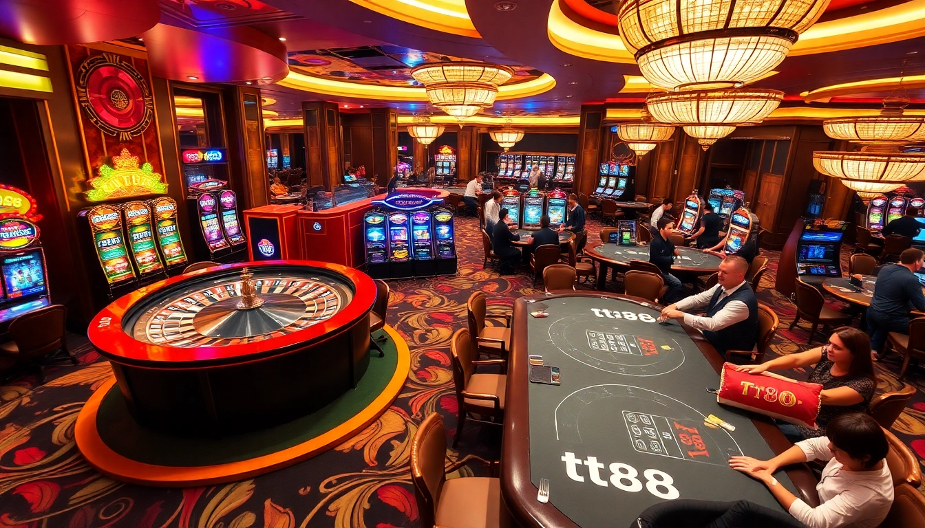 Experience the thrill of tt88 casino games with vibrant slot machines and roulette.