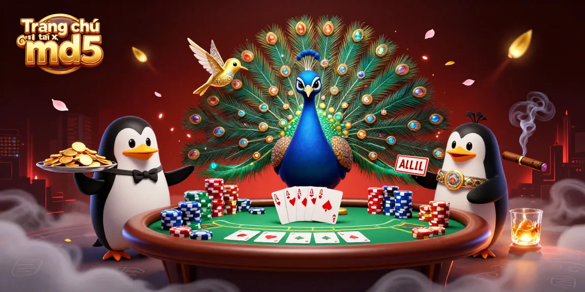 Take a look at Trang chủ tài xỉu md5, where a charming peacock, a butler penguin, and a hummingbird engage in exciting casino gaming.
