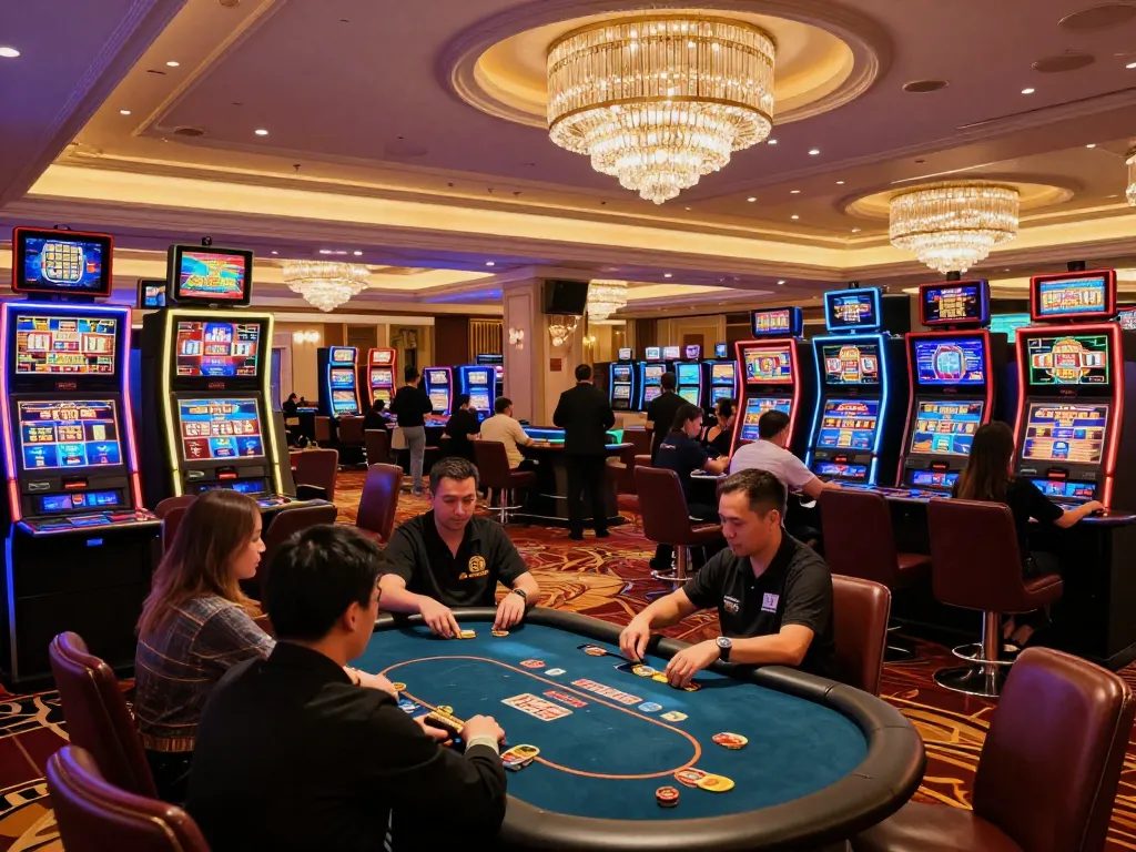 Players enjoying thrilling games at Go88's vibrant casino floor, showcasing excitement and engagement.