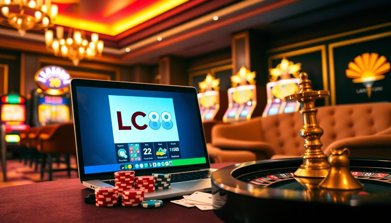 Experience thrilling gambling at LC88 with vibrant casino tables and engaging game interfaces.