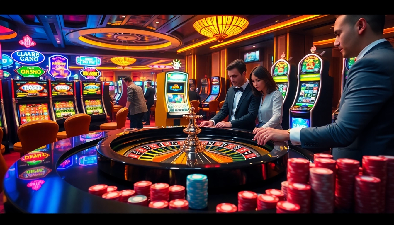 Experience thrilling gameplay at https://nohu90vn2.com/ with a vibrant casino scene featuring poker and roulette.