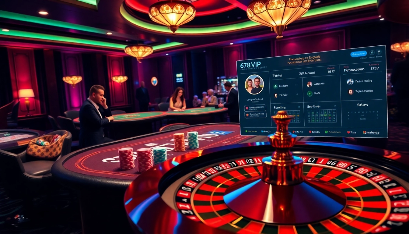 A poker table at 678vip.xyz showcasing players in a thrilling game with colorful chips and a roulette wheel.