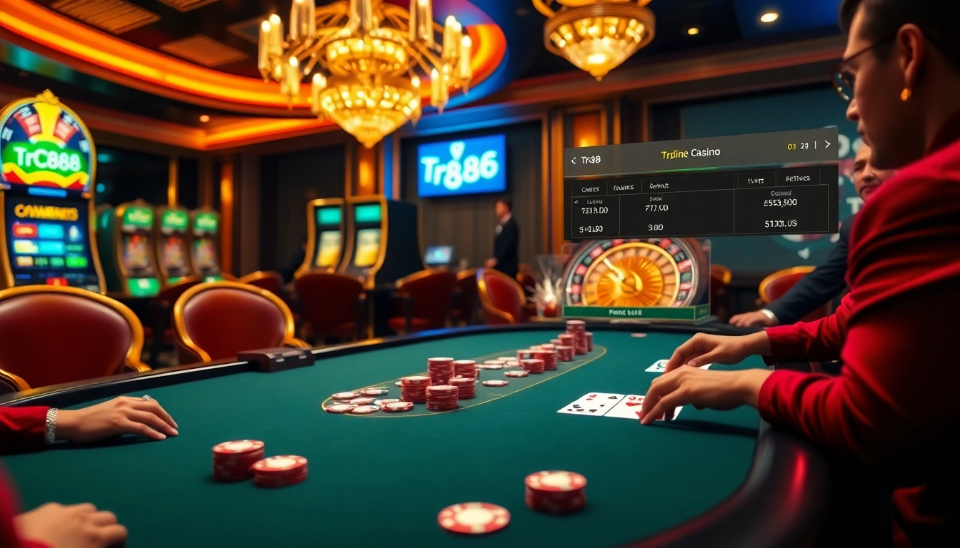 Experience the excitement of online gambling with tr88 at a luxury casino table.
