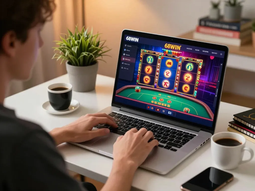 Engaging player enjoying online gaming on 68WIN platform, illustrating interactive casino fun
