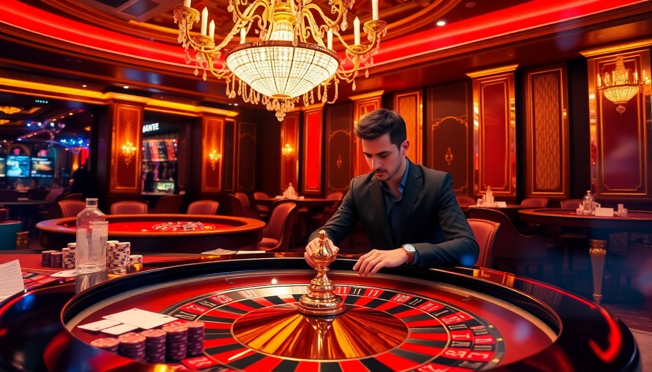 Exciting gambling scene at a roulette table highlighting 789f.site/ with vibrant colors and a focused player.