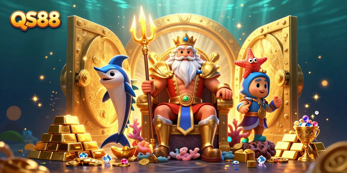 Experience the vibrant games at QS88 as Neptune celebrates with treasures in this dynamic casino scene.