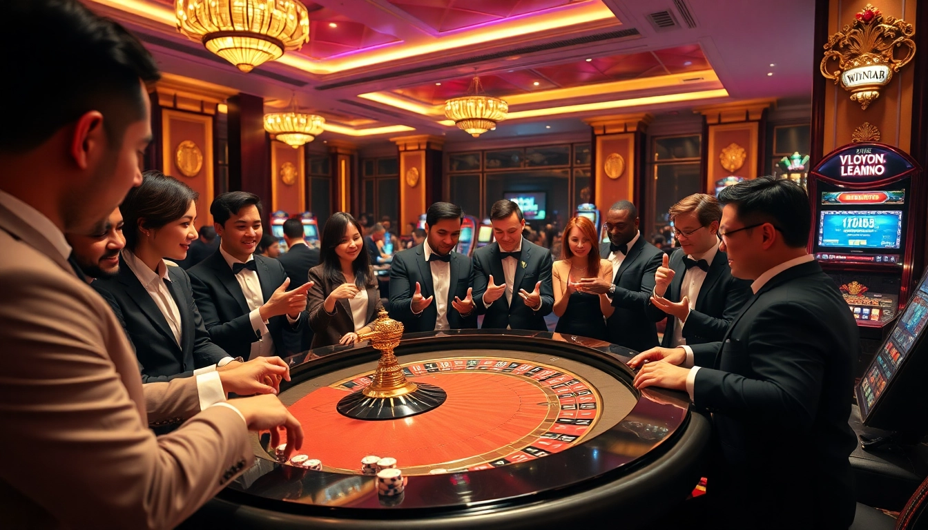 Win 88 elevates the gambling experience with a luxurious casino scene, featuring blackjack tables and vibrant slot machines.