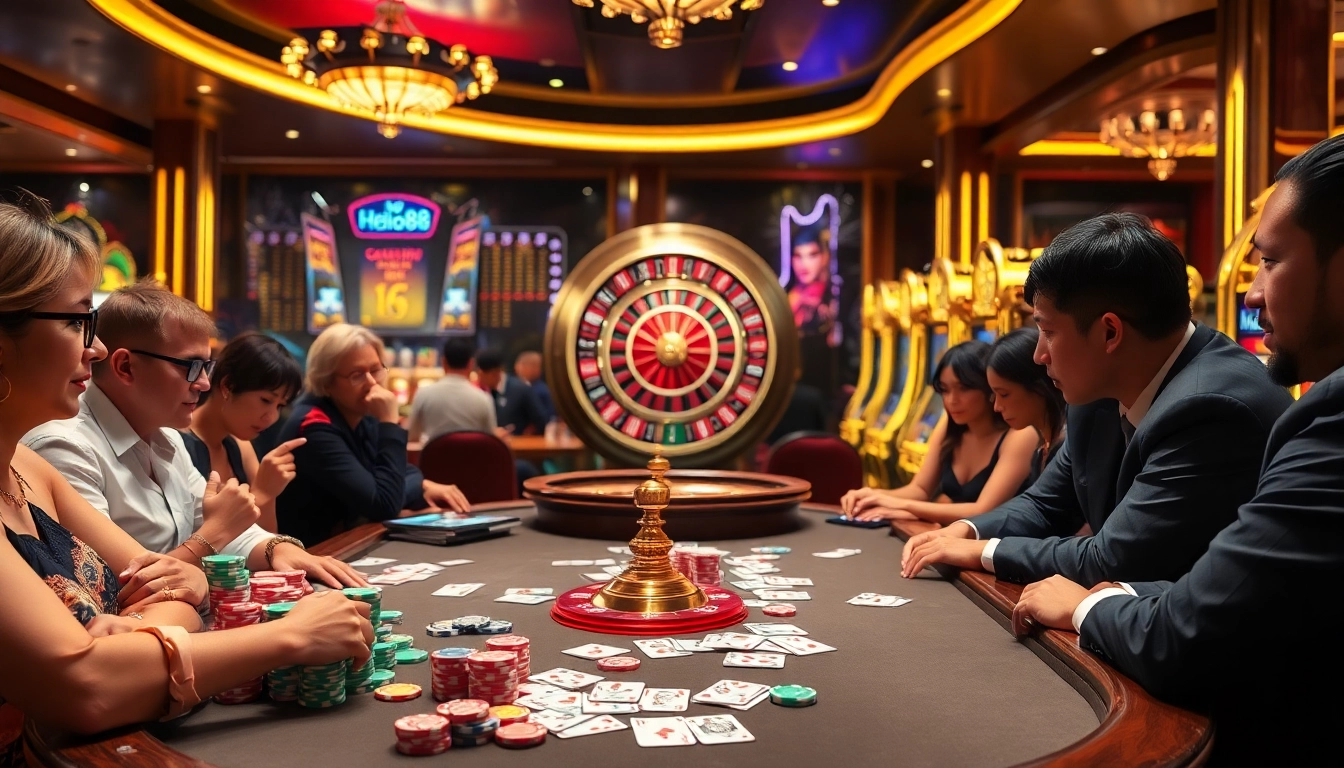 Experience luxury gaming at Hello88 with players winning at a vibrant poker table.