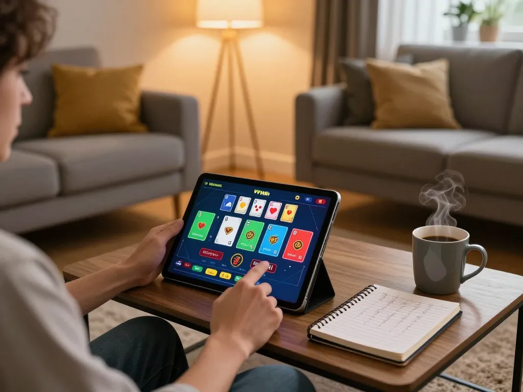 Experience thrilling online gaming with VVVwin on a stylish tablet in a cozy living room.