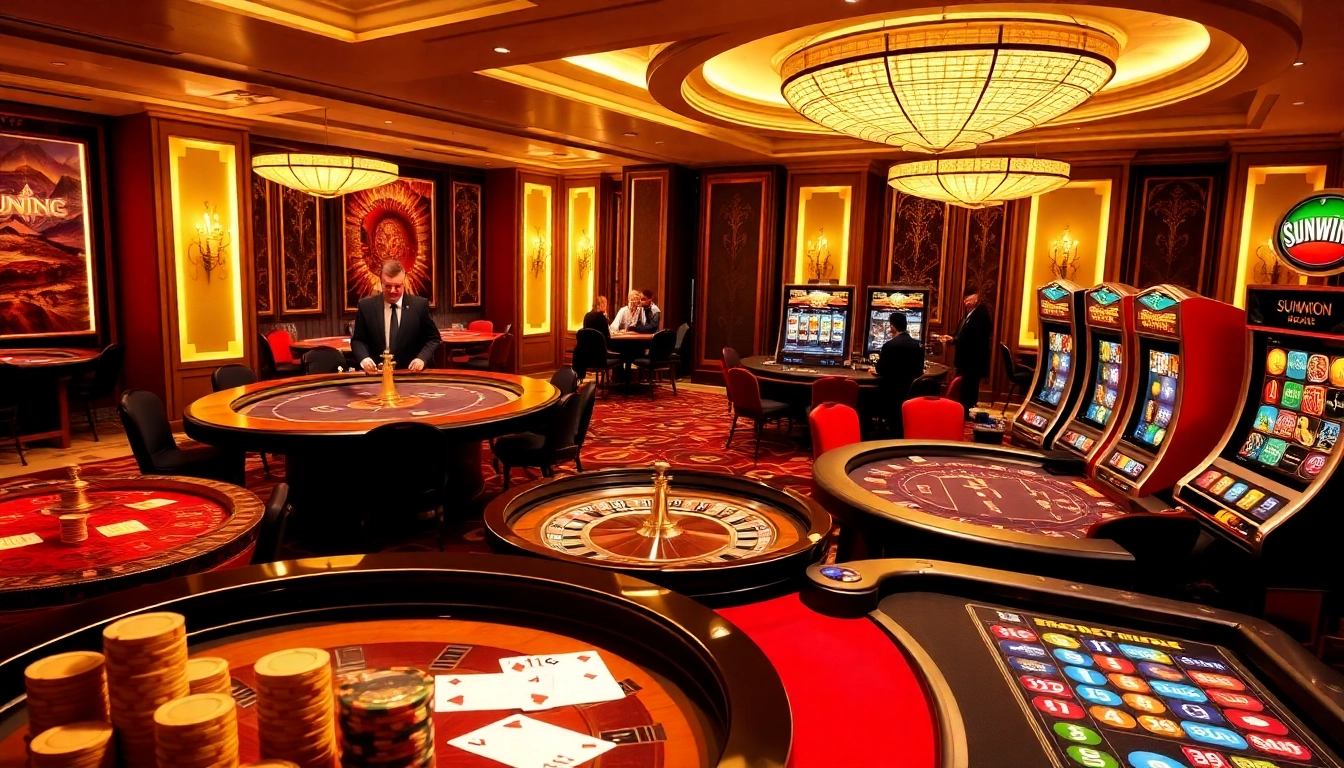 Experience the excitement of Sunwin with vibrant casino tables, thrilling games, and professional ambiance.