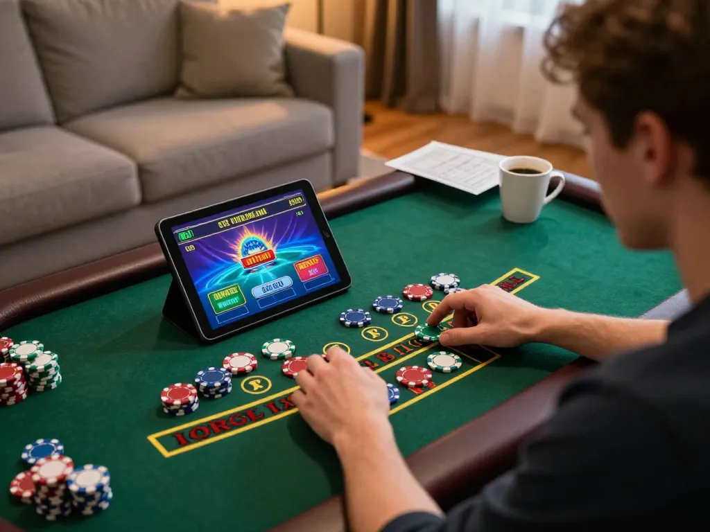 Engaging online blackjack game session showcasing banking strategies with BL555 at home.
