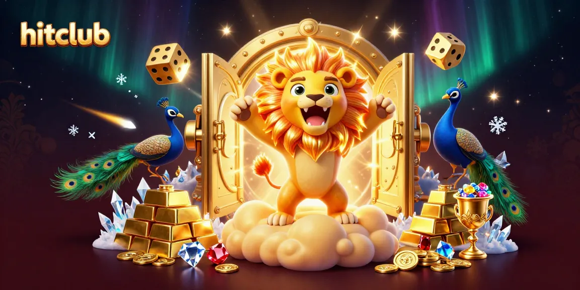 Immerse in hitclub’s thrilling atmosphere with golden dice and treasures in a dynamic casino scene.