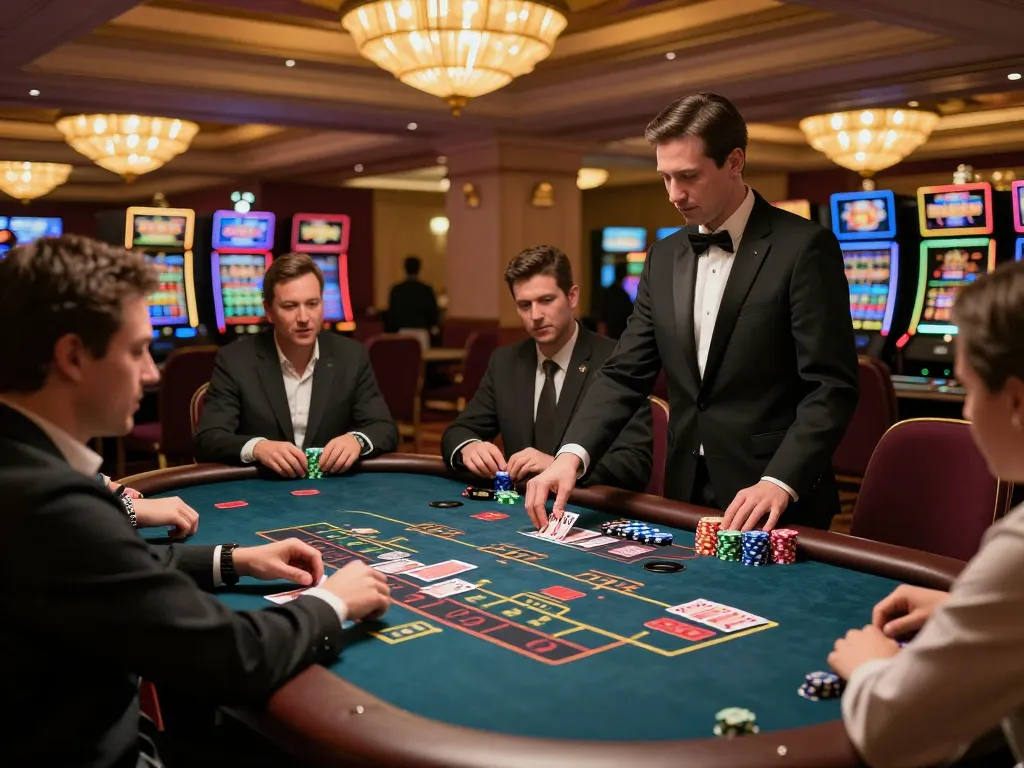 Kong88 players engaging in strategic baccarat gameplay surrounded by an upscale casino atmosphere