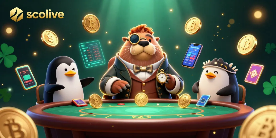 Socolive enhances poker gameplay with a lively scene featuring a walrus, penguin dealer, and bluffing pufferfish.