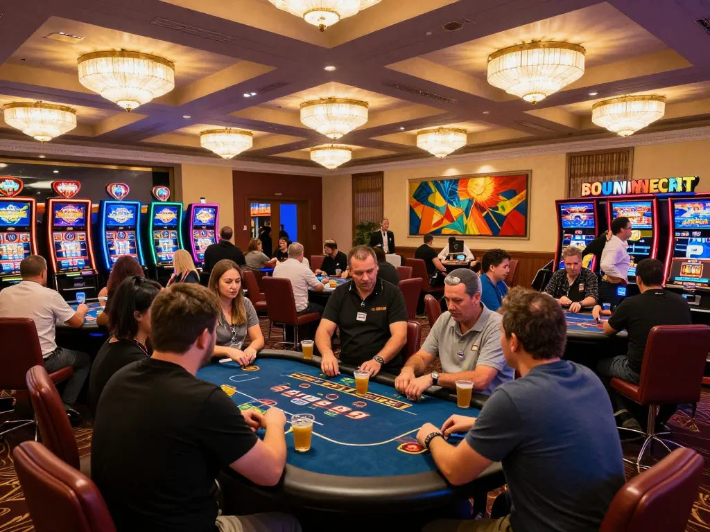 Players enjoying sunwin casino games at a vibrant table with festive atmosphere