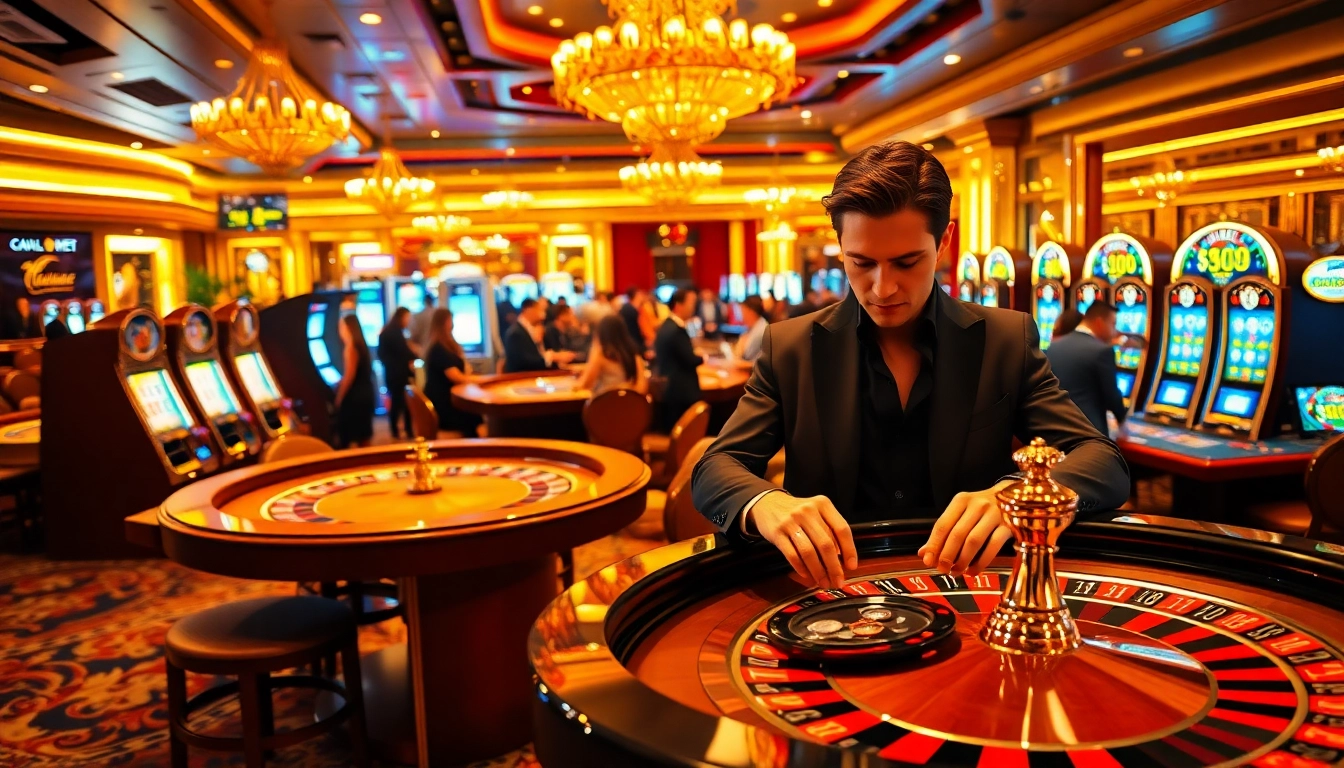 8kbet players engage in an exciting casino atmosphere with roulette and slot machines