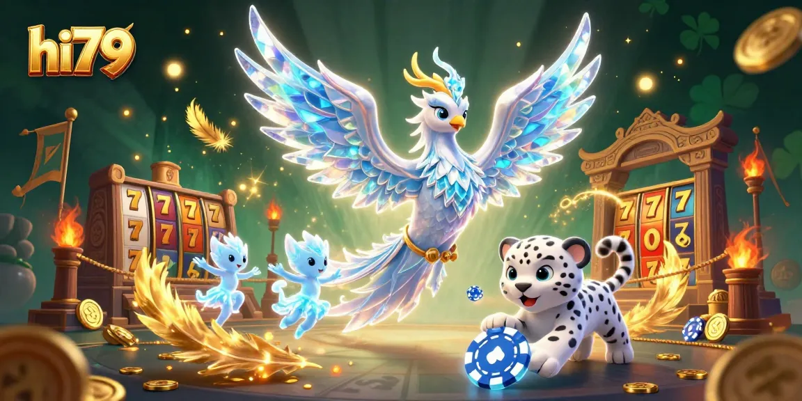 Play thrilling games at HI79 with an enchanting ice phoenix in an exciting casino illustration.