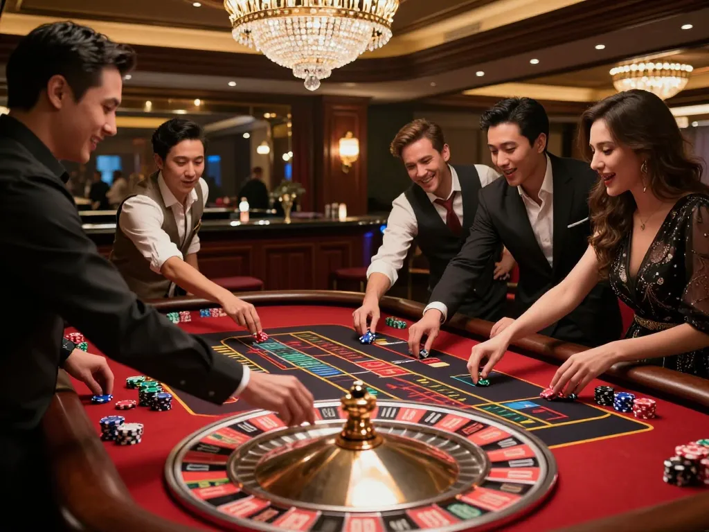 Engaging players placing bets at a vibrant roulette table showing the excitement of 89bet gaming.